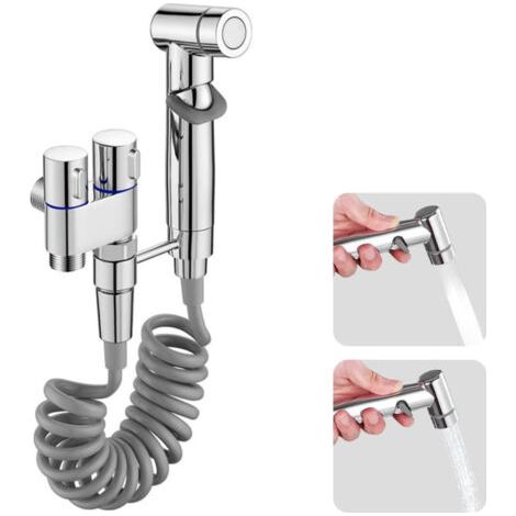Adaptateur universel pour robinet de toilette à deux voies avec double vanne de contrôle (1 entrée/2 sorties), bidet portable (argent).