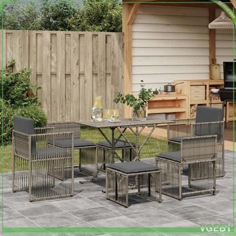 Ensemble à manger de jardin - FAFEICY - 369011 - Résine tressée gris - 6 personnes - Coussins amovibles (1/5)
