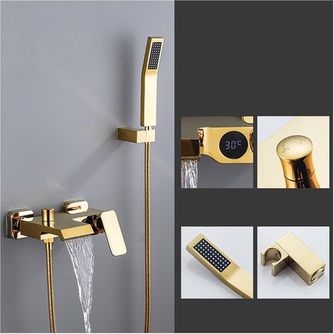 Ensemble de douche mitigeur thermostatique intelli Ensemble de douche numérique de salle de bain , mitigeur de baignoire cascade robinet de douche gris pistolet chaud et froid , robinet de douche à te (1/5)