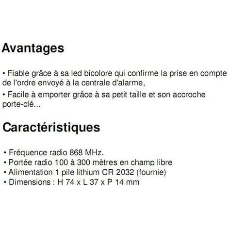 Delta Dore – Télécommande bi-directionnelle sans fil pour alarme – Portée radio 250m – Retour d'information visuel – Compatible systèmes d'alarme — vue 4