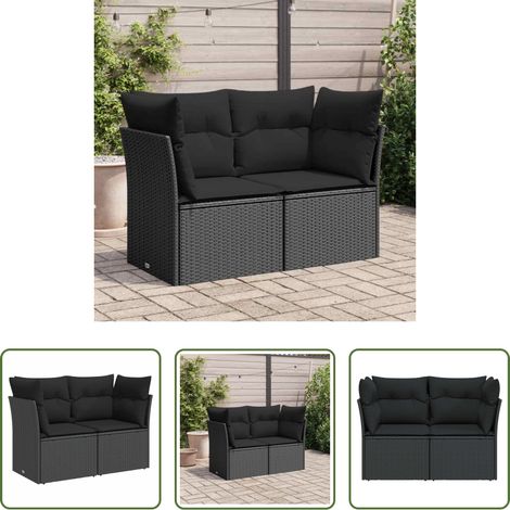 Gartenmöbel - Gartensofa mit Kissen 2-Sitzer Schwarz Poly Rattan (1/5)