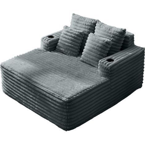 Chaise longue oversize in pelliccia sintetica grigio scuro con portabevande HOMVRA (1/5)