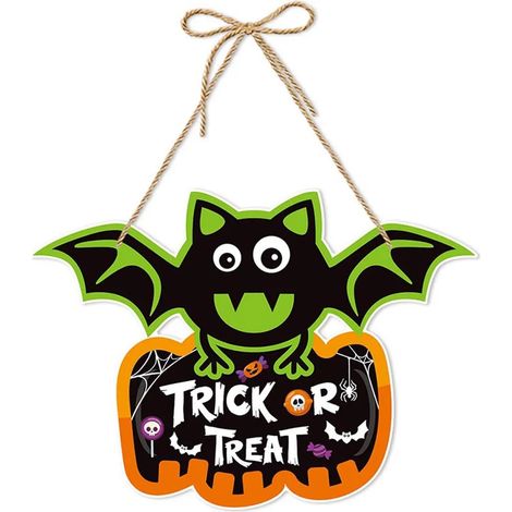 Décoration de porte d'entrée pour Halloween : citrouille, fantôme, chauve-souris et squelette. Décoration intérieure et extérieure à suspendre. Plaque de bienvenue pour porte d'entrée. Fournitures pou (1/5)