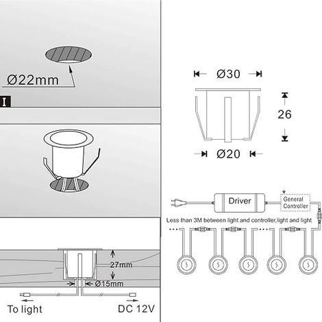 LED Spot Encastrable Extérieur Mini Spot Encastré de Ø30mm Eclairage Encastrables Extérieur pour Terrasse Enterre Etanche DC12V Lumière pour Escalier (1/4)