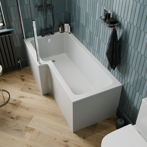 L Shaped Shower Bath Left Hand Bathtub 1700 Screen with Rail Front Panel Acrylic (1/5)