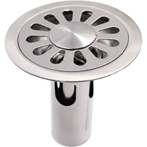 Siphon de sol rond, en acier inoxydable brossé, adapté à la salle de bain, à la cuisine, à la buanderie, au jardin (1/4)