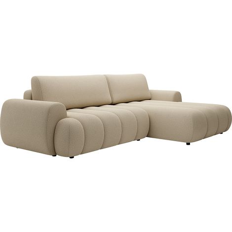 Canapé d'angle droit convertible en tissu beige FRIDORA