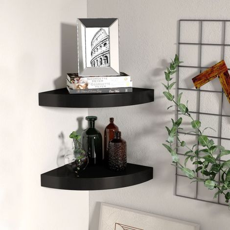 Étagères d'angle flottantes 2 pcs-Étagère murale-Étagère Suspendue noir 25x25x3,8 cm MDF 411759 (1/5)