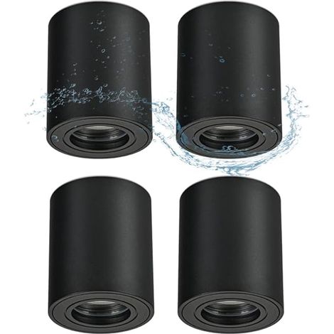 Spot en Saillie Noir IP44, Plafonnier Salle de bain, Spots de Plafond 230V avec GU10 douille, Ø80x95mm Aluminium Rond Downlight pour Modules GU10 et LED, Lot de 4 (1/5)