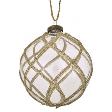 Palline natalizie in vetro Trasparente con decori Oro, Pendaglio Decorato -Ø 10 cm - 6 Sfere (1/2)