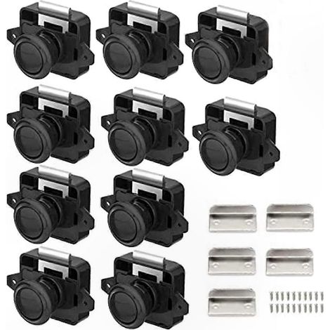 Lot de 10 verrous à bouton-poussoir en métal pour meubles, armoires et portes (1/5)