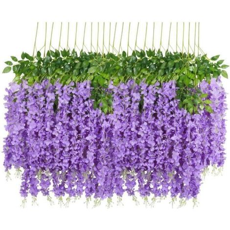 Fleurs artificielles Wisteria - - Lot de 12 - Violet - 110cm - Décoration de fête (1/3)