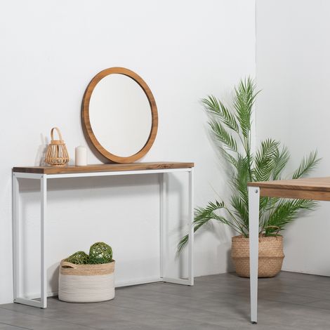 Consola Recibidor iCub Big Wood 100x30x80cm Blanco en madera maciza de pino acabado vintage estilo industrial Box Furniture
