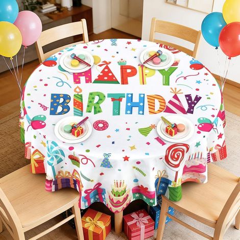 Nappe ronde 180 cm Anniversaire avec motif cadeau, facile d'entretien