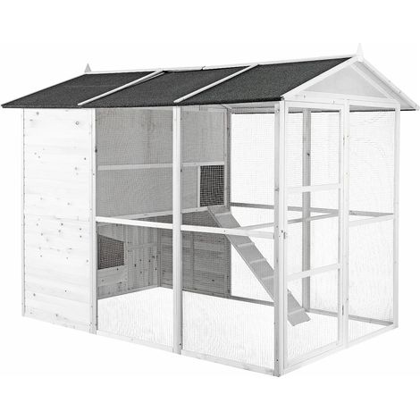 Poulailler en bois avec enclos - 10 poules - L. 266 x P. 174 x H. 205 cm - Blanc - FERAS