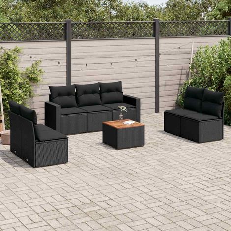 Salon de jardin 8 pièces en résine tressée noire avec rangement et coussins, 64.8kg - PANGIVO (1/5)