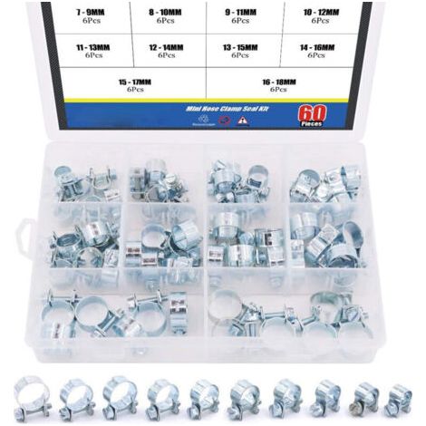 Set con 60 Mini fascette per tubi per carburante e diesel in 10 dimensioni (1/4)
