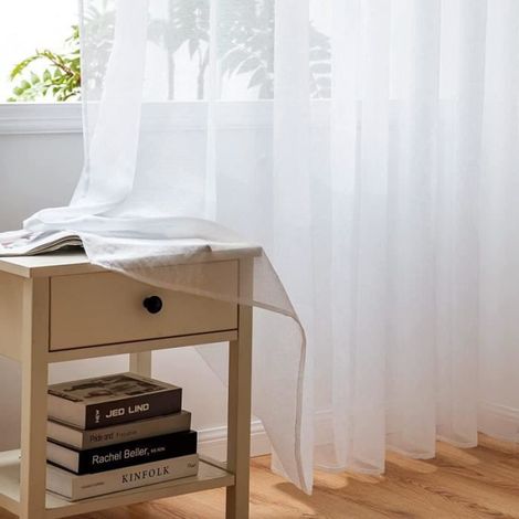 Lot de 2 Rideaux Voilages Blanc, Décoration de Fenêtre Moderne avec Oeillets pour Salon Chambre Décoration, 140 x 260 cm nosku (1/4)
