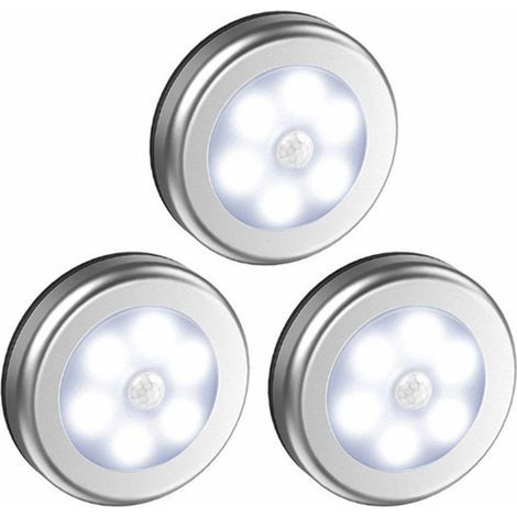 3Pcs Capteur de sécurité lumière extérieure,intérieure sans Fil PIR Détecteur de Mouvement Automatique Night Light, 6 LED Capteur Lumière extérieure Lampe pour escalier,Cabinet,Placard (1/4)