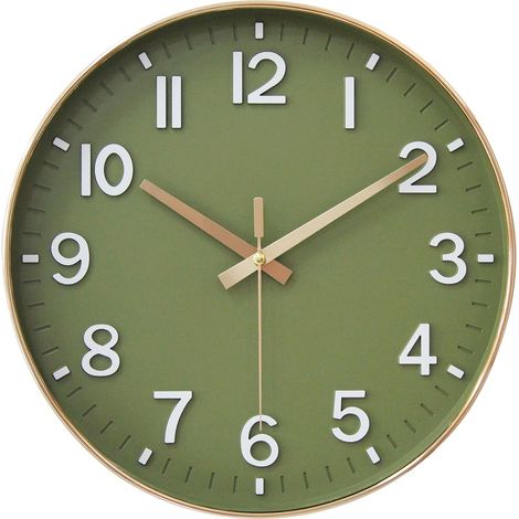 Horloge Murale silencieuse de 30 cm sans Tic-Tac pour Salon, Chambre à Coucher, Cuisine, Bureau (Vert doré) (1/5)
