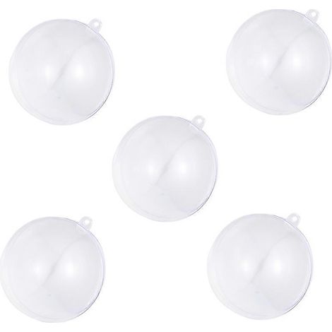 Lot de 5 boules de Noël légères en plastique, rondes et transparentes, à suspendre pour les fêtes de fin d'année (10 cm). (1/3)
