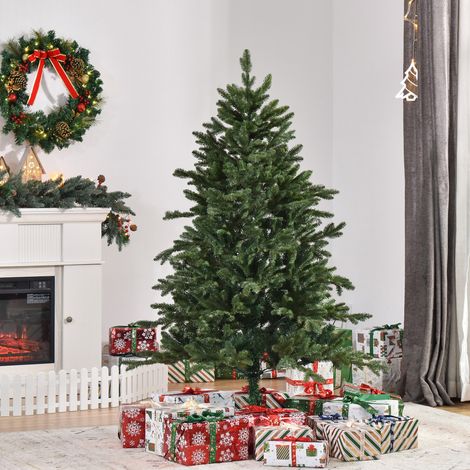 Sapin de Noël artificiel de 150 cm, sapin artificiel à 444 branches, 3 formes de feuilles différentes, ignifugé, avec support en métal pour une utilisation en intérieur (1/5)
