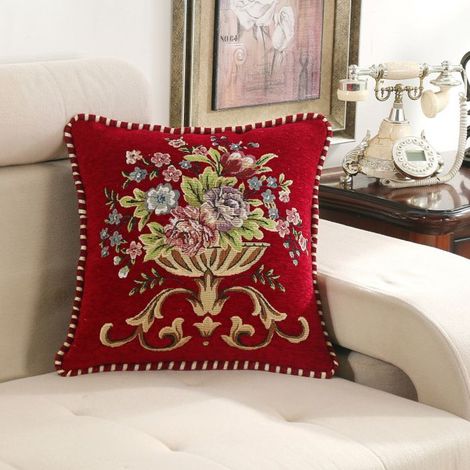 Housse de coussin en jacquard nordique de style luxueux avec bordure, idéale pour la décoration intérieure du salon, 48 x 48cm,A (1/5)