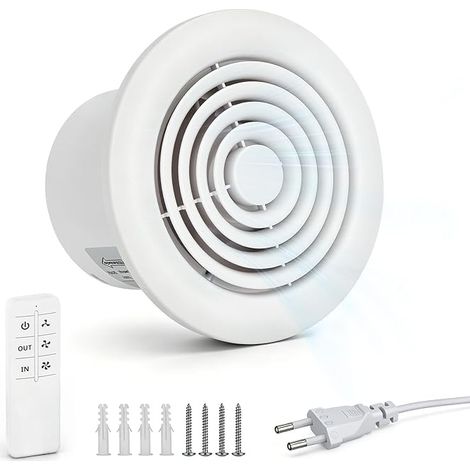 Extracteur D'Air 100mm,2 Directions,3 Vitesses,100 M³/H,Étanche Ipx4,Avec Télécommande,Ventilateur Silencieux 15W Pour Salle De Bain,Cuisine,Wc,Garage (1/5)