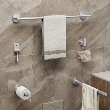 Cecipa MAX 7PCS Ensemble de Salle de Bain - 1 Barre à Serviettes + 1 Barre à Serviettes Latérale + 1 Porte-rouleau de Papier + 4 Crochets (Brossé) (1/5)