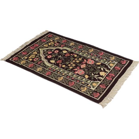 Tapis de prière nomade motif floral brodé, tapis de sol islamique marron (1/5)