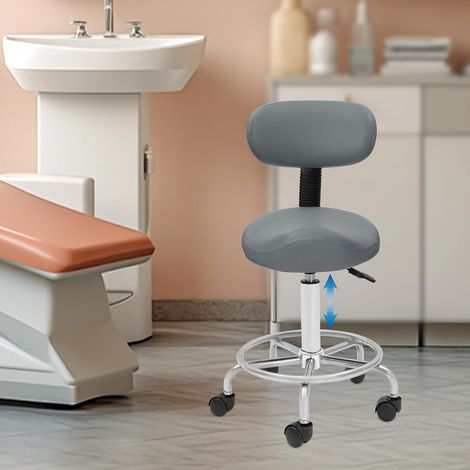 Rollhocker, 360° Drehhocker Hocker mit Rückenlehne und 5 Rollen, Höhenverstellbar 45-59 cm, Rollhocker bis 150 kg, Neigung einstellbar 15°, für Salon, Büros, Spas (Grau) (1/5)