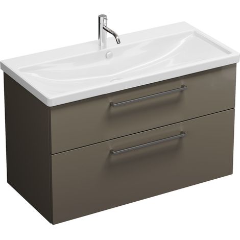 Vasque en céramique Burg Eqio + meuble sous-vasque gris brillant/blanc alpin GRP95