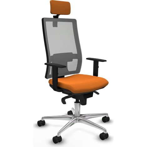 Horna sincro malla gris similpiel naranja brazos 1D base aluminio cabecero 2D ruedas 65mm nailon (1/5)