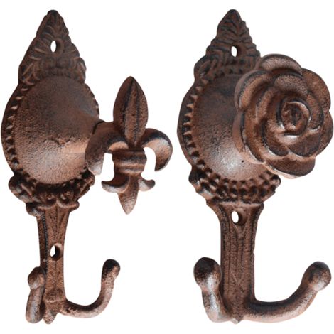 Lot de 2 crochets de porte en fonte motif fleurs