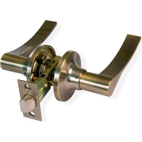 Béquille Tubulaire - Pêne 60/70 mm - Angle Carré - Fonction Passage - Pour Porte Bois 35-45 mm - Zamak Vieilli - Lot de 2 (1/3)