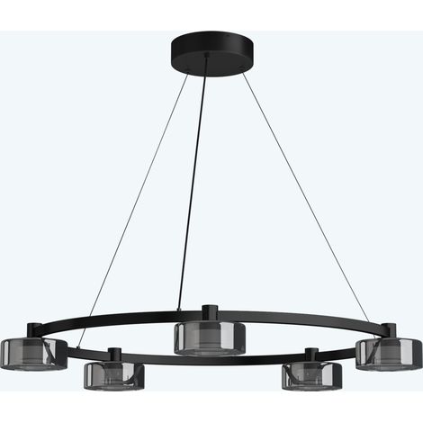 Pendelleuchte 59cm LED Hängelampe Rund 5 Flammig 3000K/4000K/6000K Verstellbares Kabel Schwarz Hängeleuchte für Esszimmer Wohnzimmer Schlafzimmer 590mm