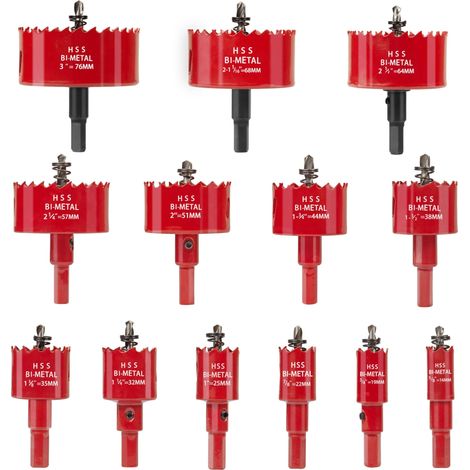 Lot de 13 scies cloches, universelles, avec scie cloche de 13 mm de diamètre, 16 à 76 mm, acier rapide M42, idéale pour une utilisation sur bois tendre, plaques de plâtre, PVC et plaques en plastique (1/5)