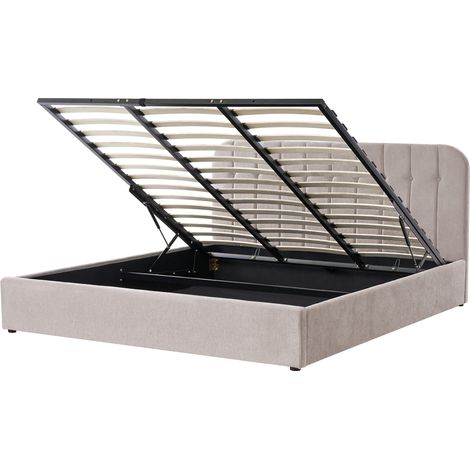 Cama elegante con almacenaje 180 x 200 cm de chenilla con somier de láminas cabecero tapizado gris pardo Challans