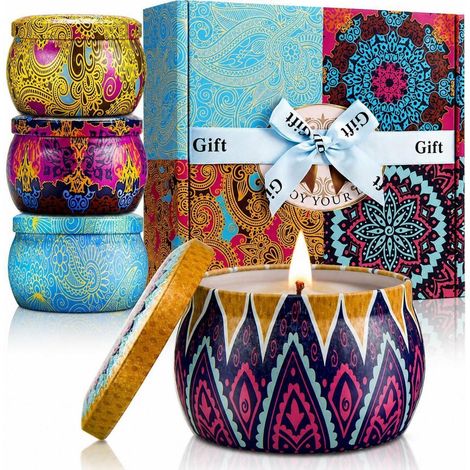 Coffret cadeau bougies parfumées lot de 4 cire de soja aromathérapie pour femmes