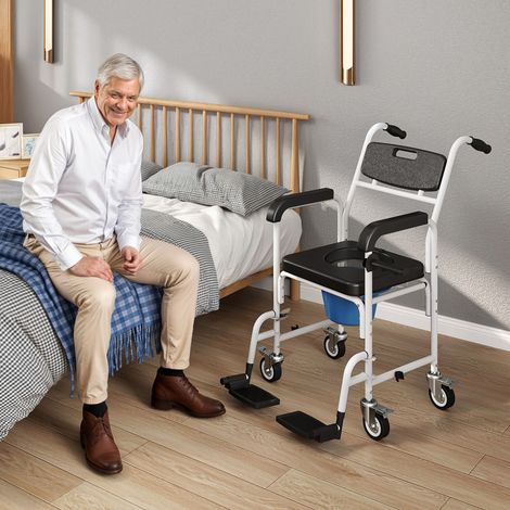 Abattant de toilettes pour adultes à roulettes, WC de douche avec repose-pieds, dossier et accoudoirs, 53 x 97 x 97 cm, noir (1/5)