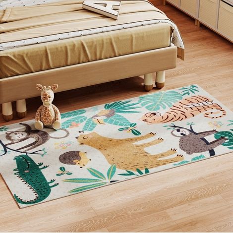 Tappeto 150x80x0.7 cm, motivo foresta tropicale, antiscivolo, facile da pulire, poliestere multicolore (1/5)
