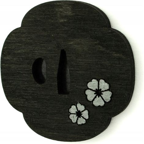 Imán para nevera Tsuba sakura con diseño de flor de cerezo en negro y plata, 40x40 mm. (1/2)