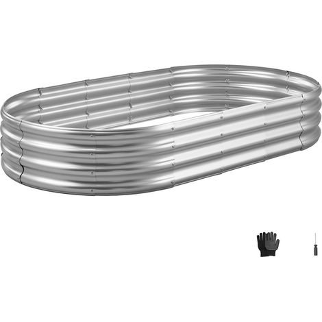 Mophorn Cama elevada de jardín ovalada 180 x 90 x 29 cm, estructura metálica con base abierta, ideal para cultivar flores, plantas y verduras en patio, balcón o terraza, color plateado (1/5)