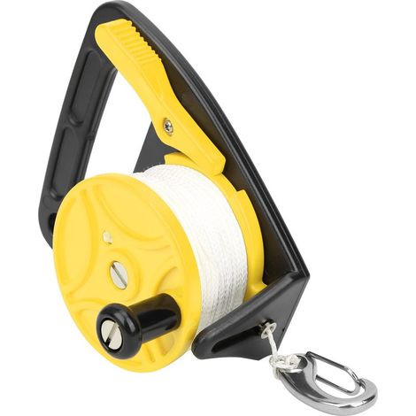 Dévidoir de ligne de plongée de 45,7 m (150 pieds) avec poignée et support pour carte, corde en polypropylène jaune (1/5)
