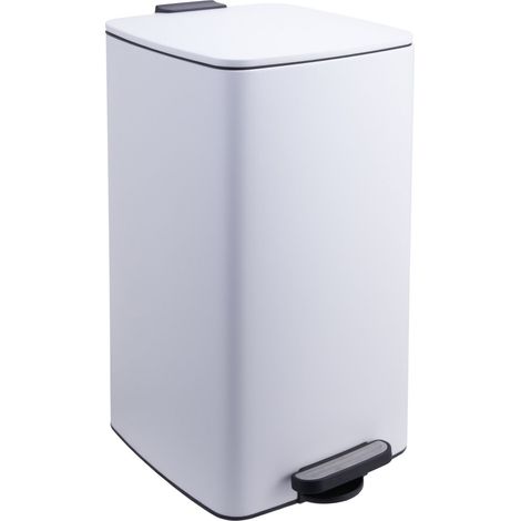Relaxdays Cubo de cocina, 30 litros, cierre suave, cubo interior extraíble, metal mate, cubo angular con pedal, blanco