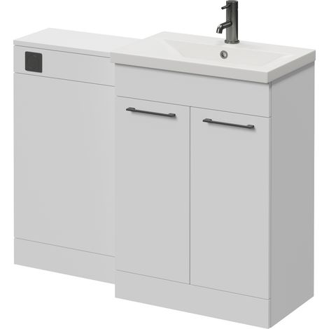 Napoli 390 Gloss White 1100mm 2 Door Vanity Unit Toilet Suite with Glide Basin - 1100mm - Gunmetal Grey 160mm HandleWithout Kingston Toilet Pan