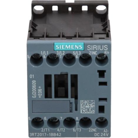 Contactor de potencia 12A 3P 24V CC 0Z 1R S00 3RT2017-1BB42