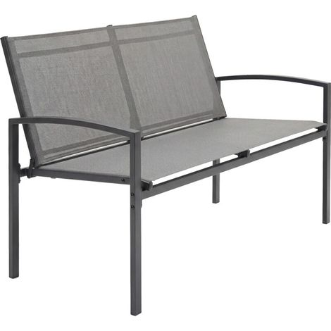 Banc de jardin en métal 2 places, tissu respirant Texteline gris (1/5)