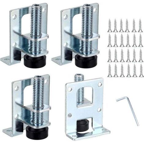 Set aus 4 verstellbaren L-förmigen Möbel-Nivellierfüßen, Möbelbefestigungswinkeln, Nivellierfüßen aus Metall für Werkbänke, Schränke, Kleiderschränke, 5,1 cm. (1/4)