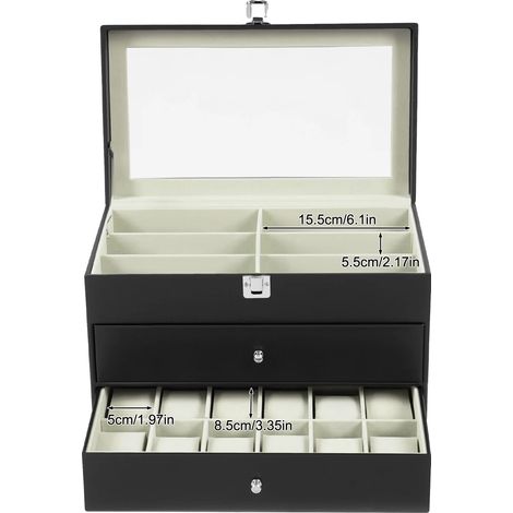 Scatola per orologi, grande capacità, design elegante, nera (1/2)